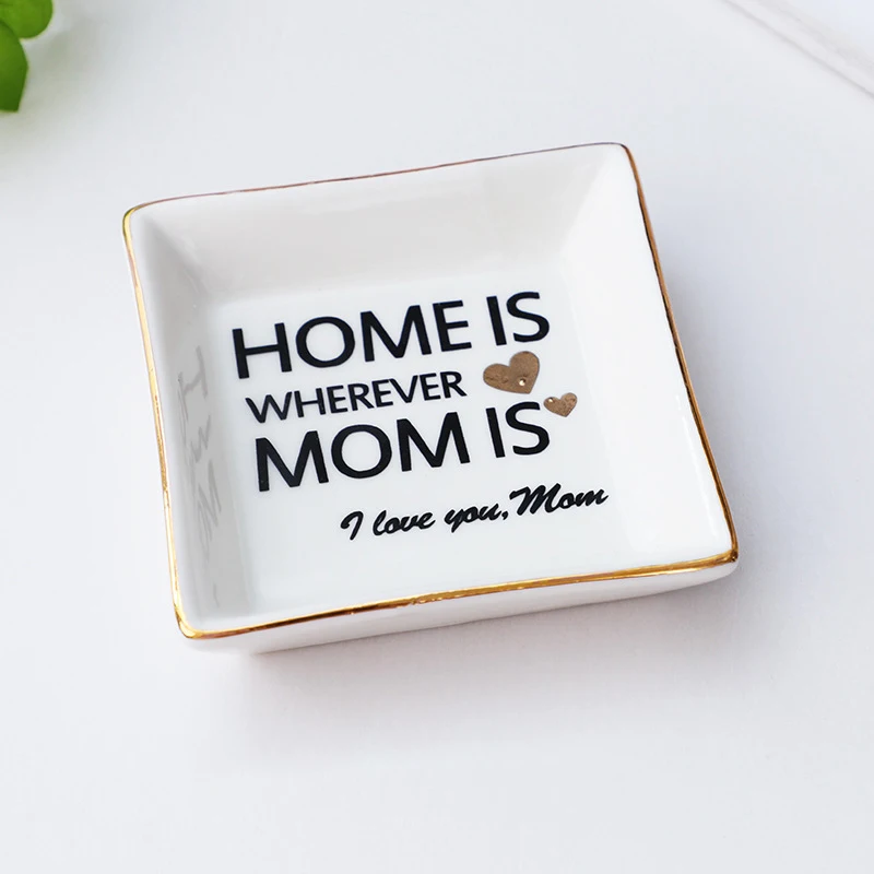Wholesale high quality White Ceramic Jewelry Tray for Mom gift Ring Dish With Gold Rim Decorative Trinket Plate Custom Logo