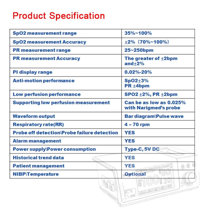 narigmed 2023 New digital bedside Spo2 patient monitor for neonate Handheld Pulse Oximeter