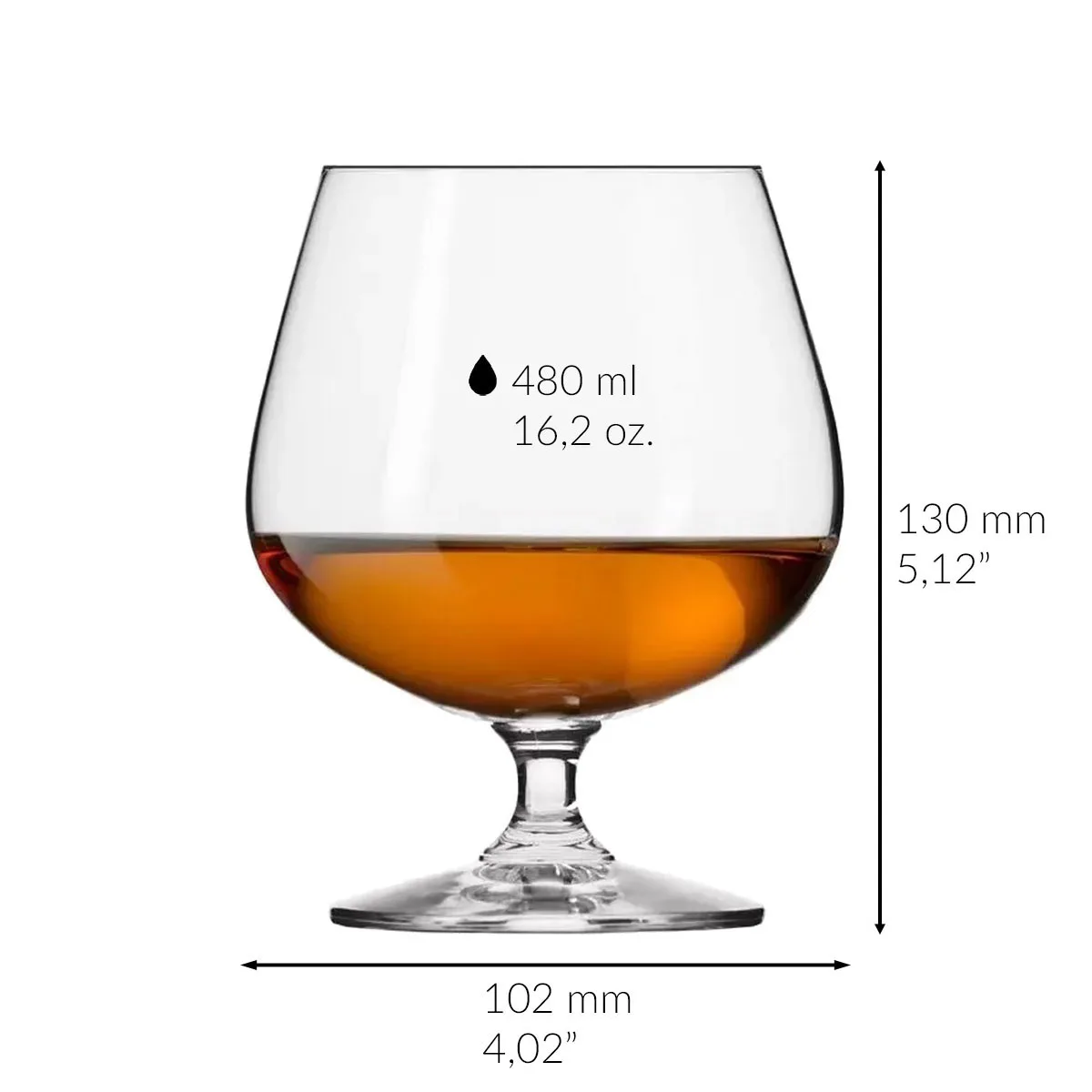 Classic Cognac Glasses Set - 6-Piece Collection - 5.12 inch (130 mm) 480ml 16.2 oz - Premium Glass - B2B Wholesale - Krosno Glas