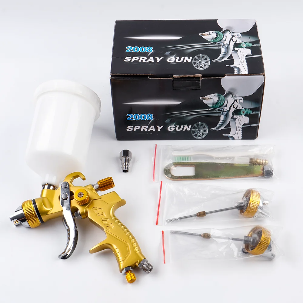 Professional Type HVLP Golden Airbrush With 1.3mm/1.5mm/1.8mm Three Nozzles Air Paint Spray Gun Car Repainting Paint Tool.