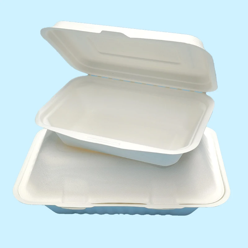 Food-grade bagasse lunch box biodegradable food container Disposable paper cutlery Disposable Sugarcane Bagasse Clamshell Box