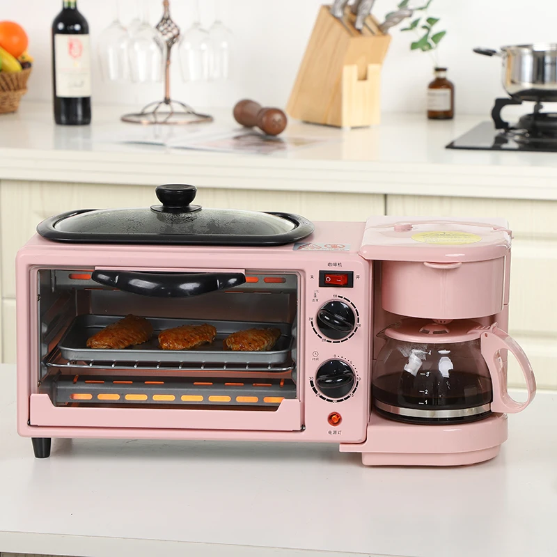  3 in 1 Electric Breakfast Maker Machine Set Multi-Function Mini Oven Drip Coffee Frying Pan