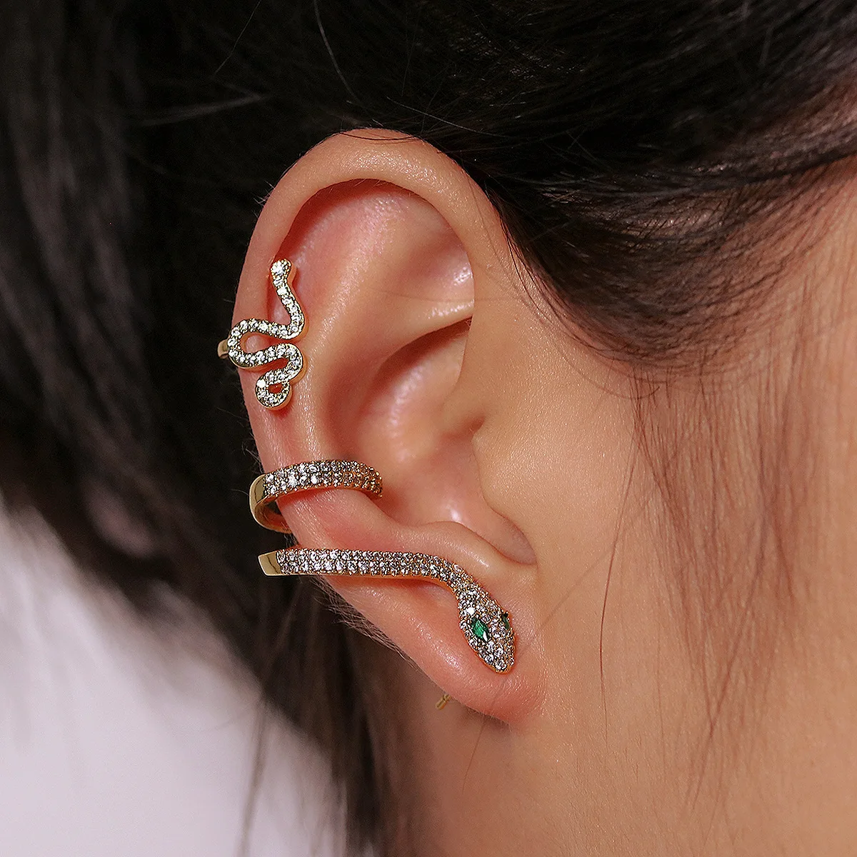 202118K Gold Earrings Fashion Jewelry Plated Snake Earring Set Ear Cuff Wholesale Halloween Anime Stud Earring For Women Girl