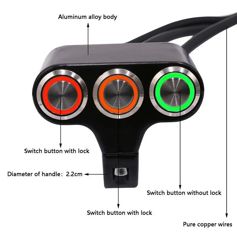 
Motorcycle ATV Switch Brake Fog Light 22mm Handlebar Mount Headlight 3 Buttons 