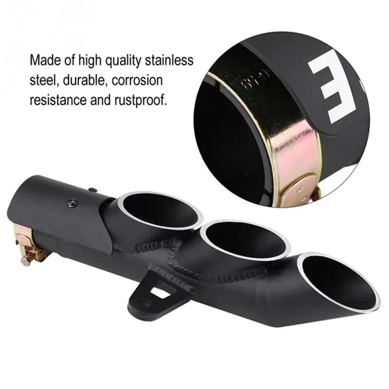  Universal Motorcycle Stainless Exhaust Muffler Three Outlet Tail Pipe Slip On 38mm-51mm