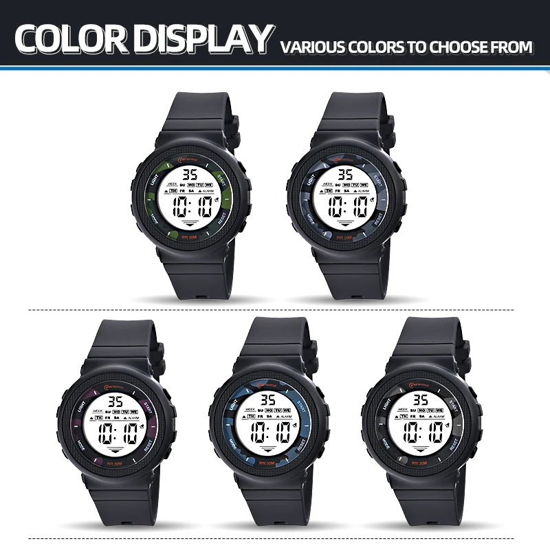 Wholesales Round Black Sport Multifunctional Calendar Waterproof Digital Watch For Boys