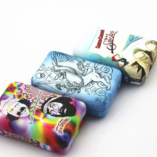 Small Custom Printed Tobacco Tin Cans Packaging With Hinged Metal Cigarette Case Tin Box