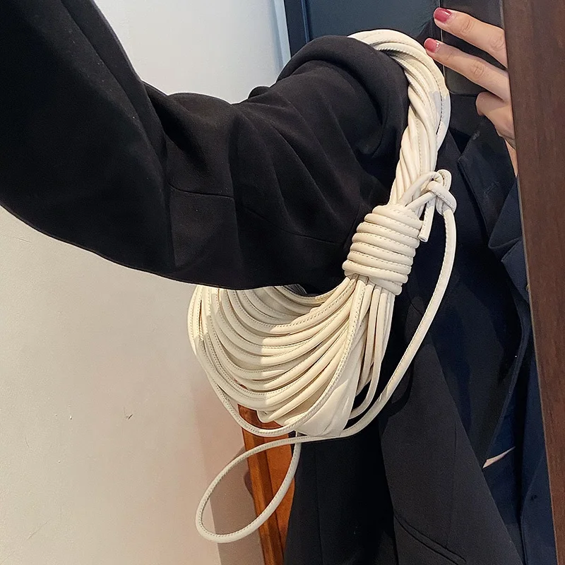 New Design Personalise Squeeze Noodle Bags Women Leather Rope Finishing Line Knots Bags Ladies Tote Handbags Women Shoulder Bags