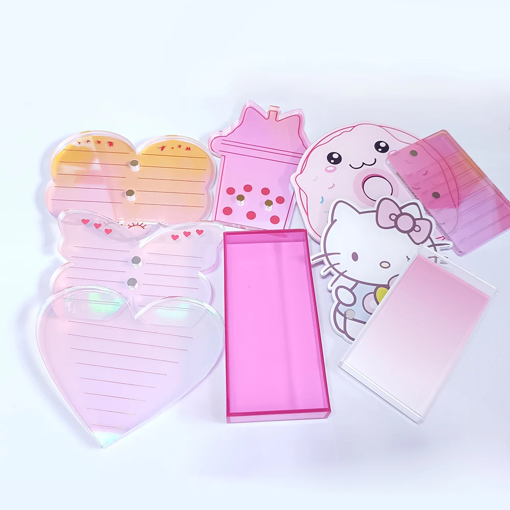 Wholesale Cloud donut Butterfly eyelash tile with magnet pink lash holder pallet acrylic eyelash tile