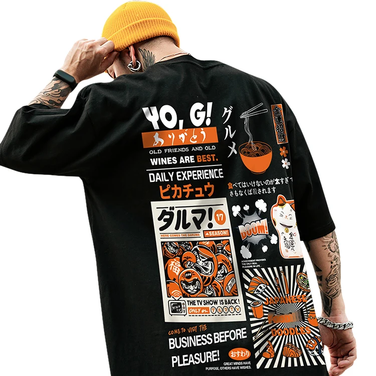 Factory Direct Unisex Street Wear Loose Multi-color Short Sleeve Black T-shirt for Men 100 Cotton Graphic Sublimation Man Tshirt