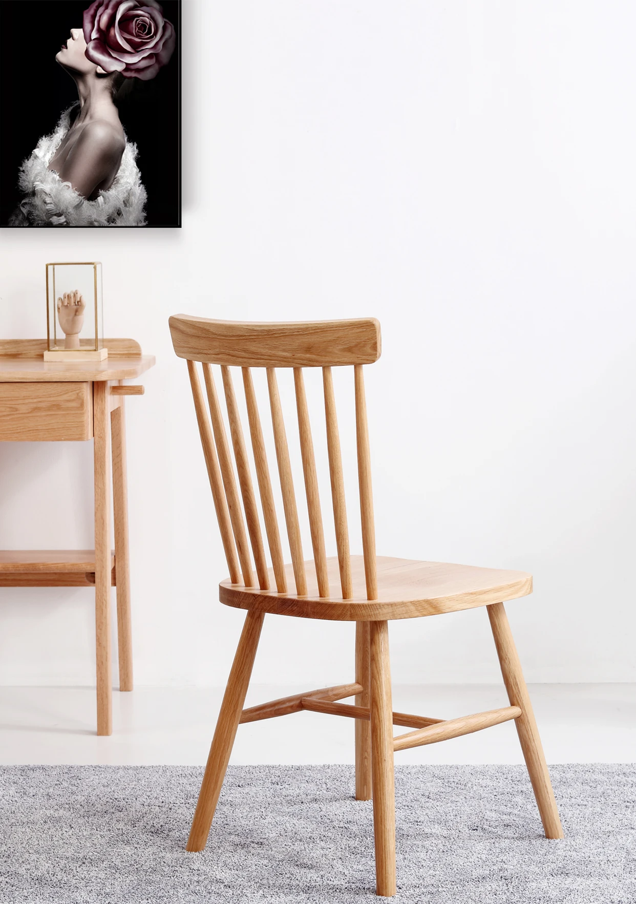 
Pure solid wood dining chair oak chair northern Europe simple bedroom makeup chair family armchair 