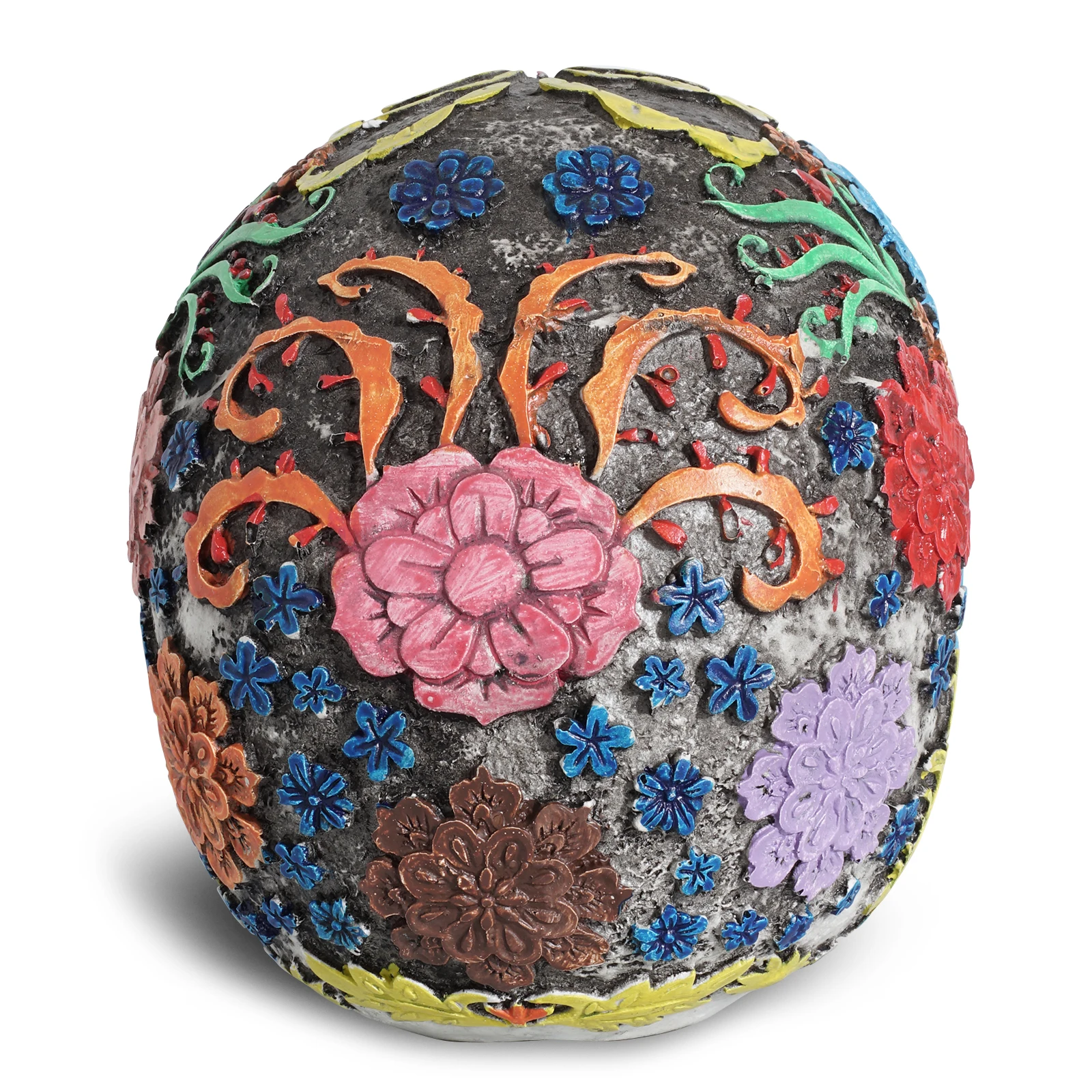 Halloween Highly Realistic Floral Pattern Human Skull Head Statue Decor