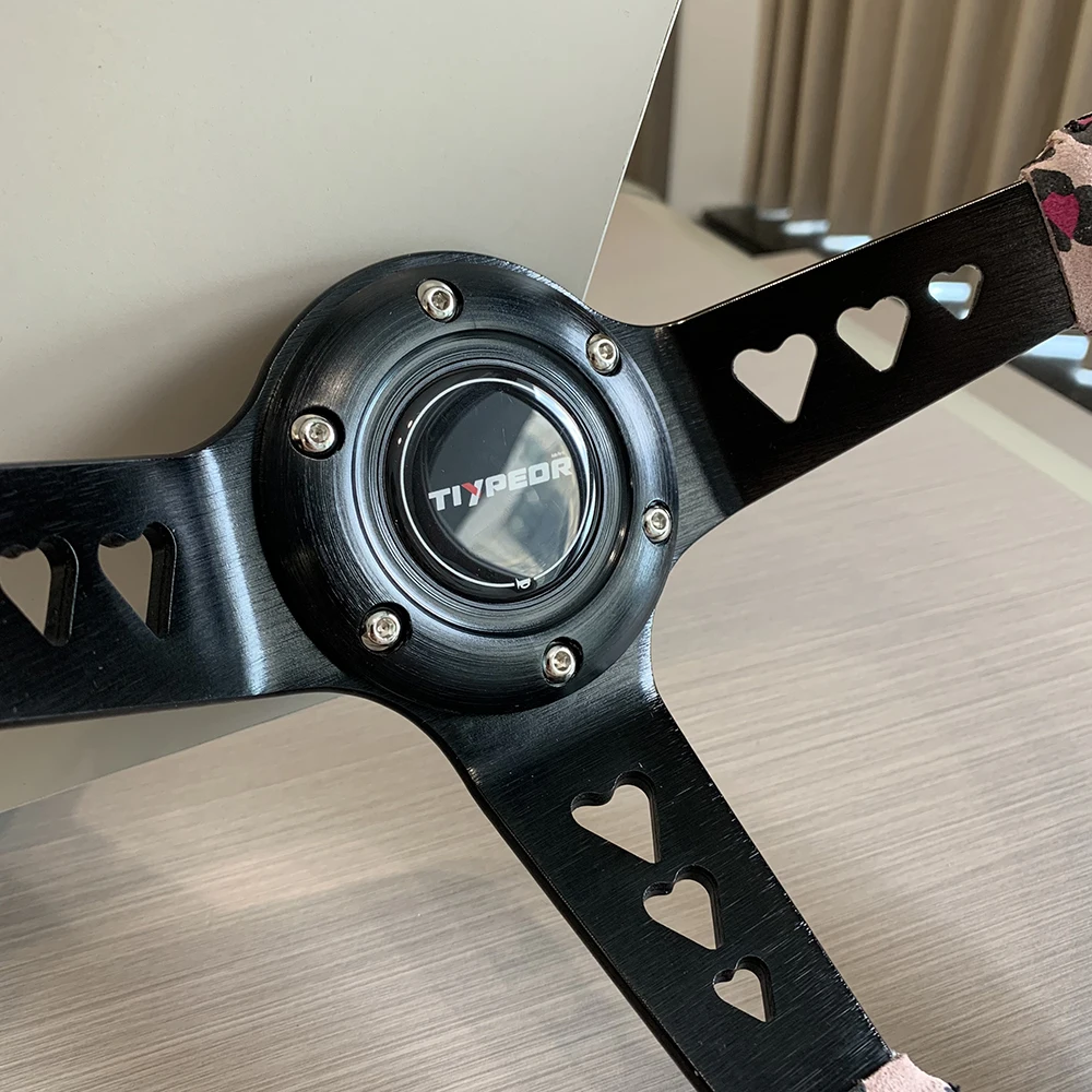 TIYPEOR custom leopard print heart-shaped bracket with suede sports modified car steering