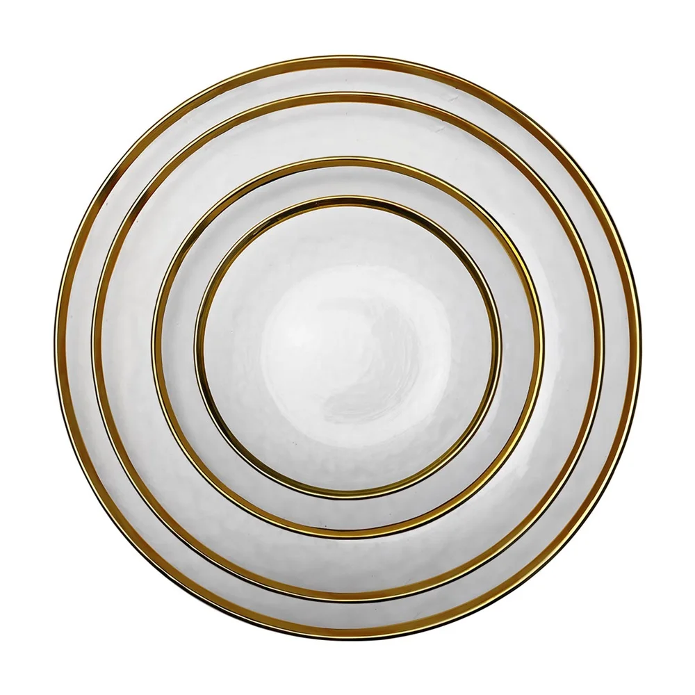 Высокое качество оптом золотой обод круглый плоский Большой Стеклянный под пластину