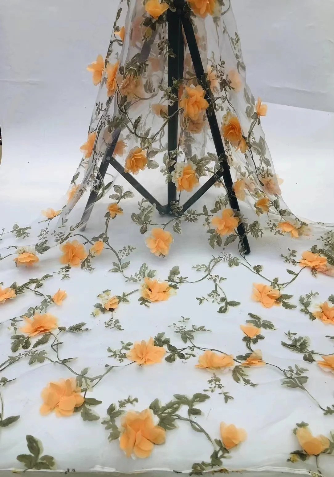 Organza wedding dress 3D lace fabric embroidery flower dress fabric