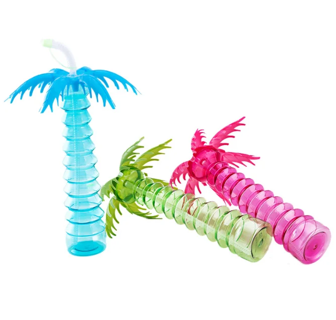 Promotion LED palm tree yard cups drinking bottle plastic daiquiri coconut palm tree yard cups