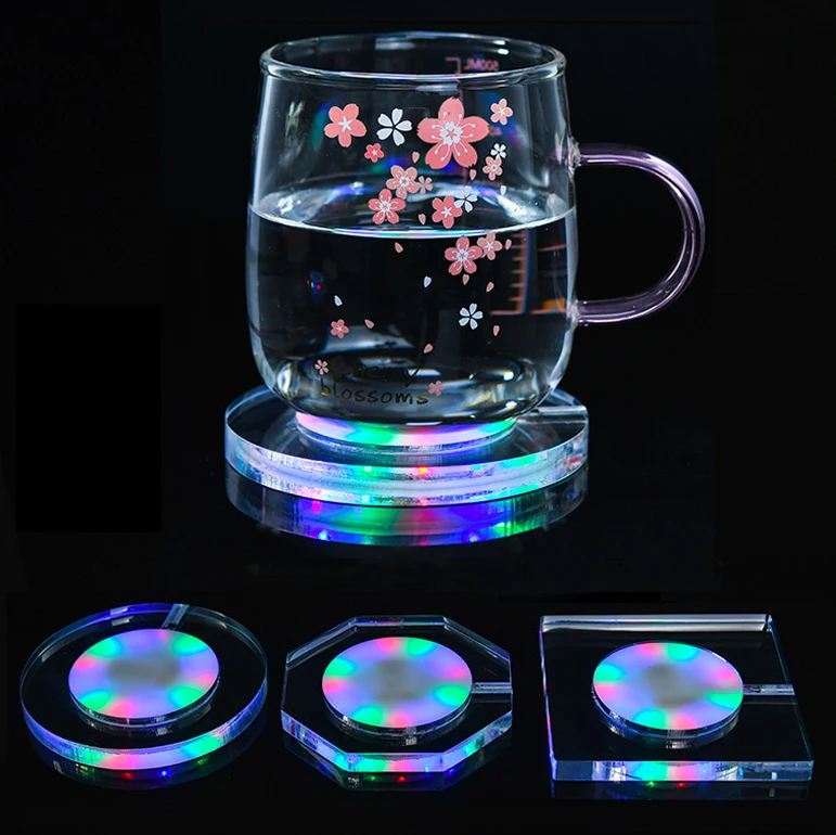 Newish Colorful  LED Drink light up cup Luminous acrylic Coasters for Club Bar Party Decor drinks