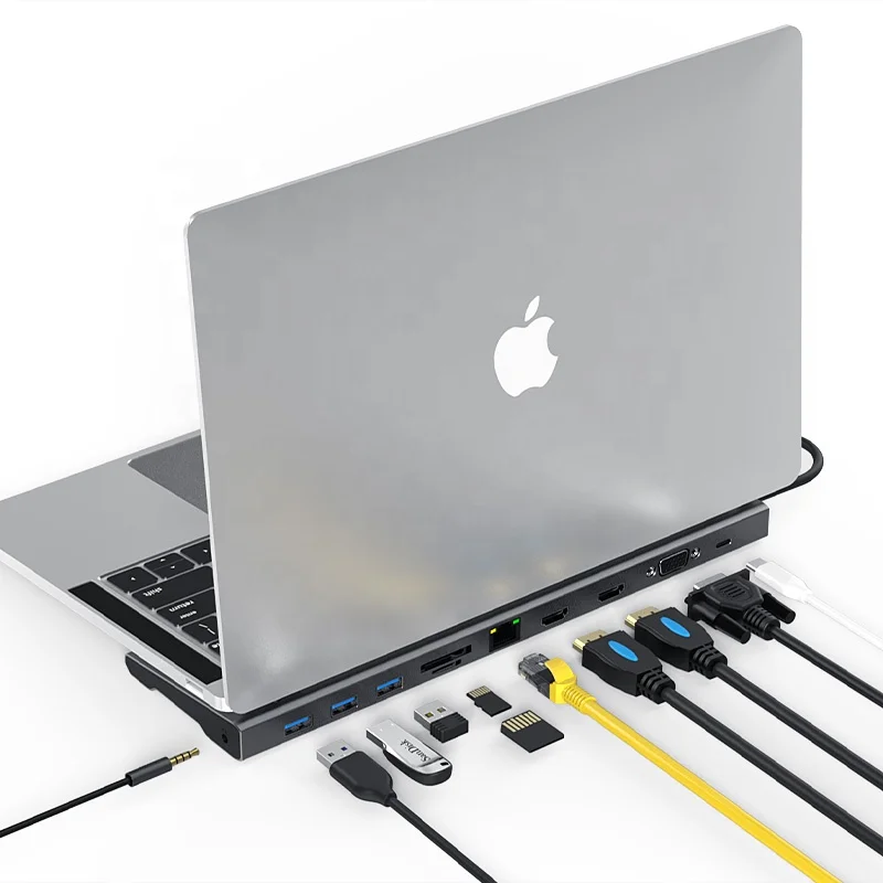 Алюминиевая высокоскоростная док-станция 11 в 1 Usb C хаб с двойным Hdmi разъемом Vga Lan для