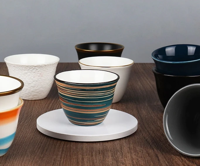 Wholesale cheap Arabic ceramic tea cups set for business gifts custom printed modern porcelain tea cups arabic style 70ml