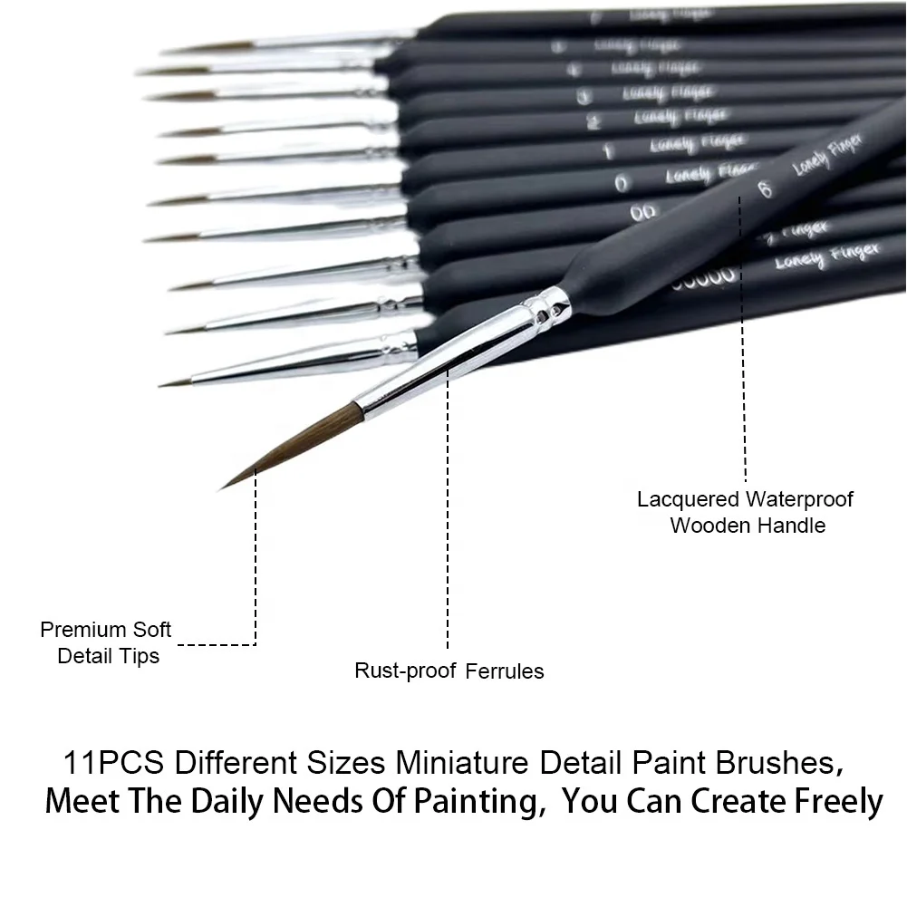 11pcs Detail Paint Brushes Extra Fine Tips Professional Miniature Painting Art Set for Micro Watercolor Oil Acrylic Craft Models