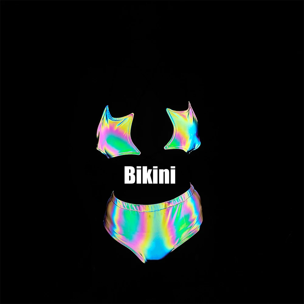 Summer Reflective Sexy Star Symphony Coated Laser Printed Swimwear Beachwear Shinny Split Body Triangle Hot Girls Bikinis