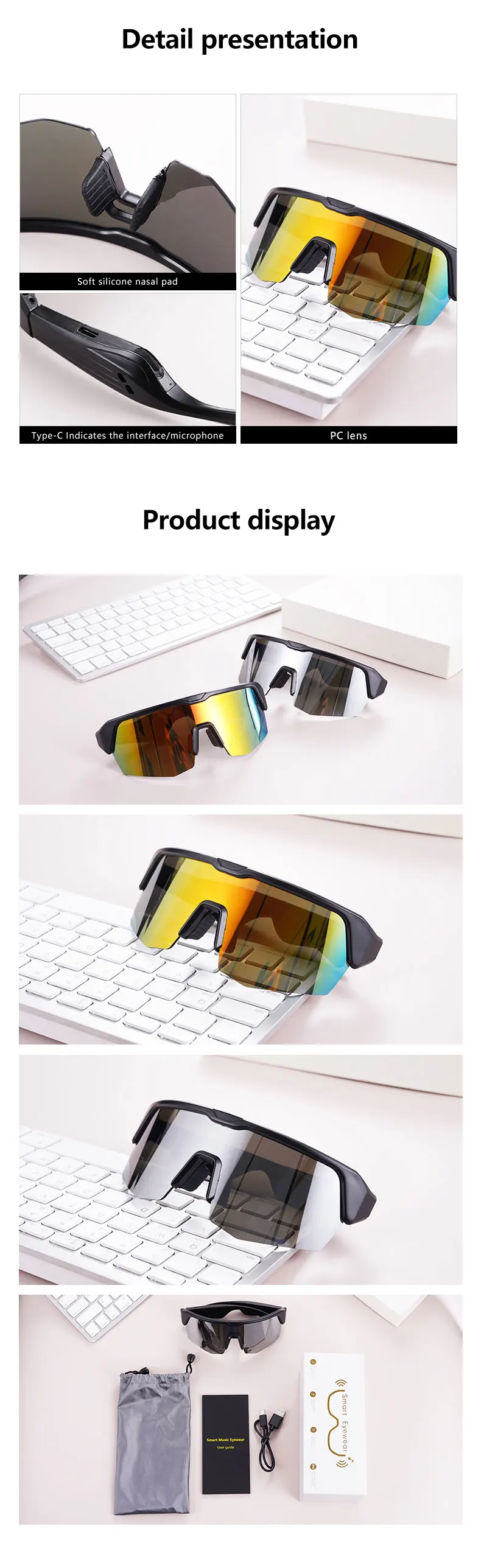 Wholesale Bluetooth-Enabled Cycling Glasses & Goggles Fashionable Outdoor Sports Sunglasses with Music & Call Listening Features