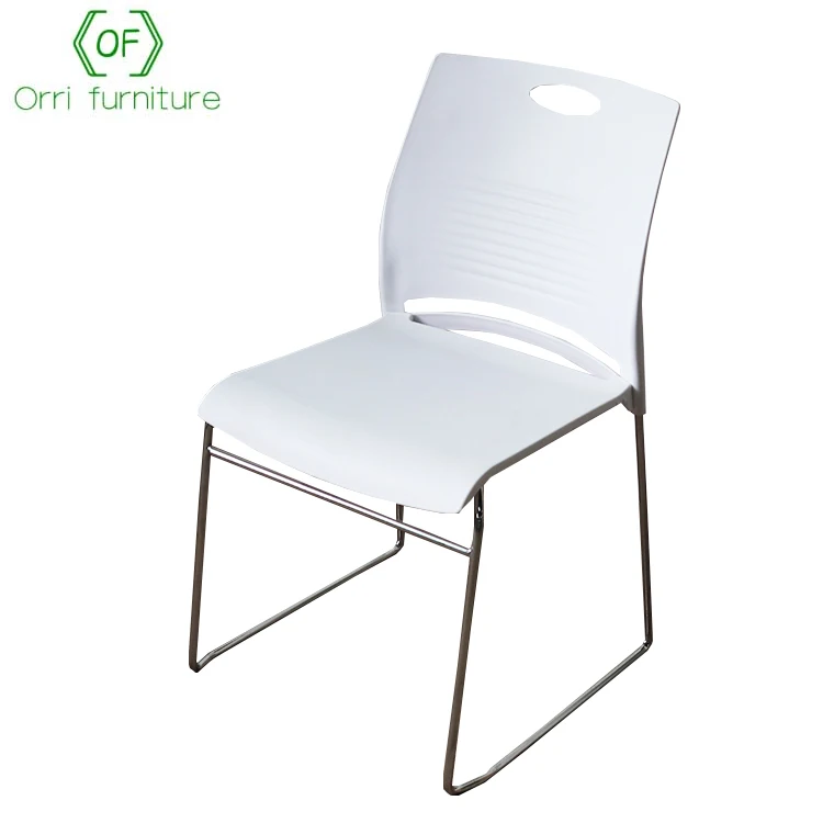 
Orri Furniture Armless Stackable White Plastic Visitor Chair With Chromed Frame 