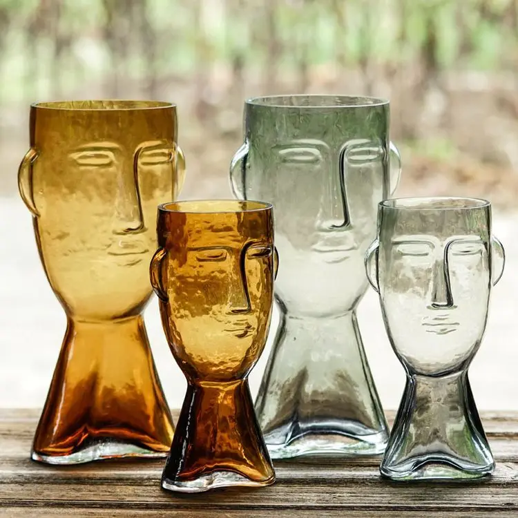 Hot Sell Modern Farmhouse Decor Creative Design Glass Vasen Tall Hydroponics Long Face Vase Livingroom Decoration