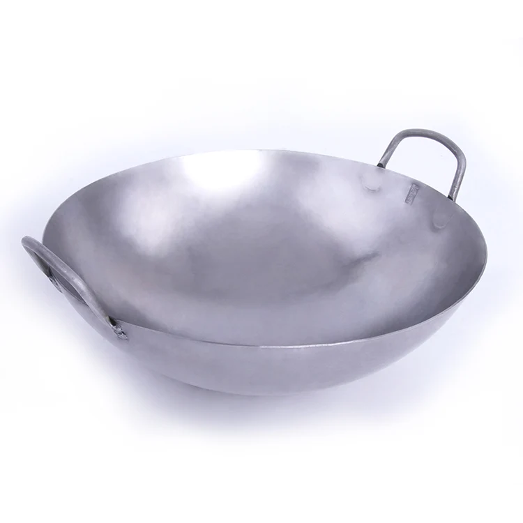 China Restaurant Double Ear Chef Fry Wok Gas Cooker Traditional Pot With Binaural Iron Non Coating