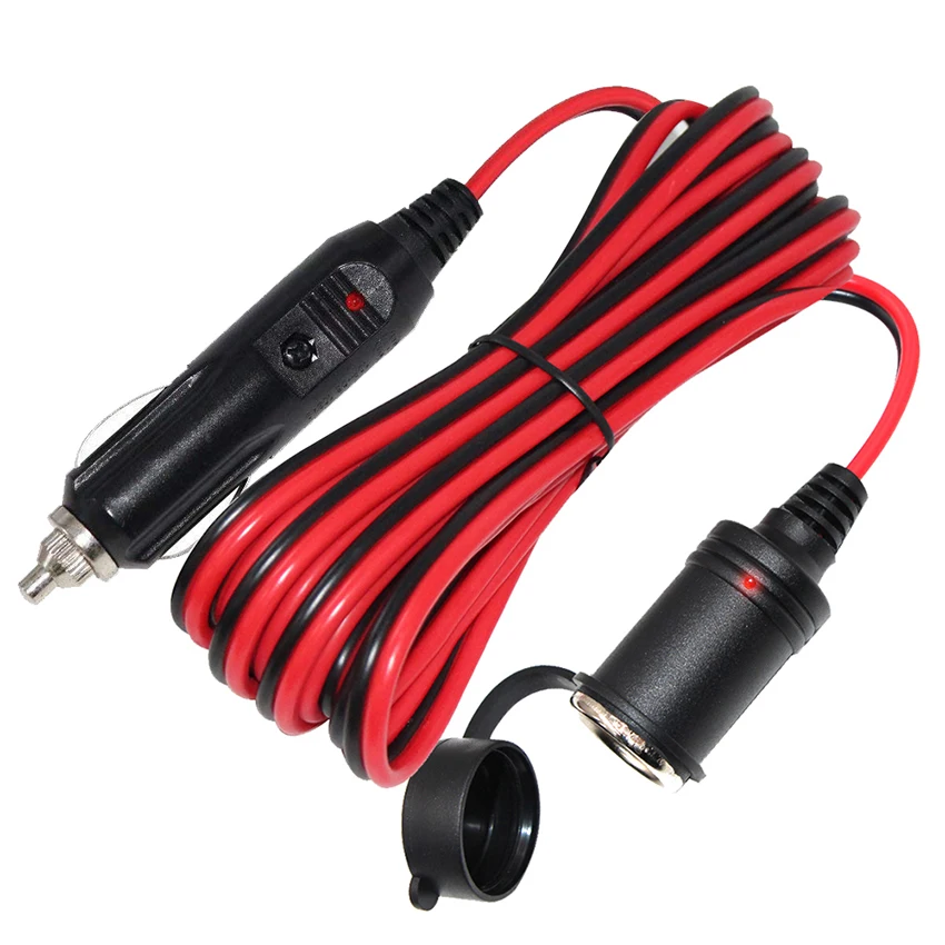 Black Color 10FT 12Ft Car Cigarette Lighter Extension Cable Adapter Socket Charger Plug 12V 24V 5A 7.5A 10A 15A