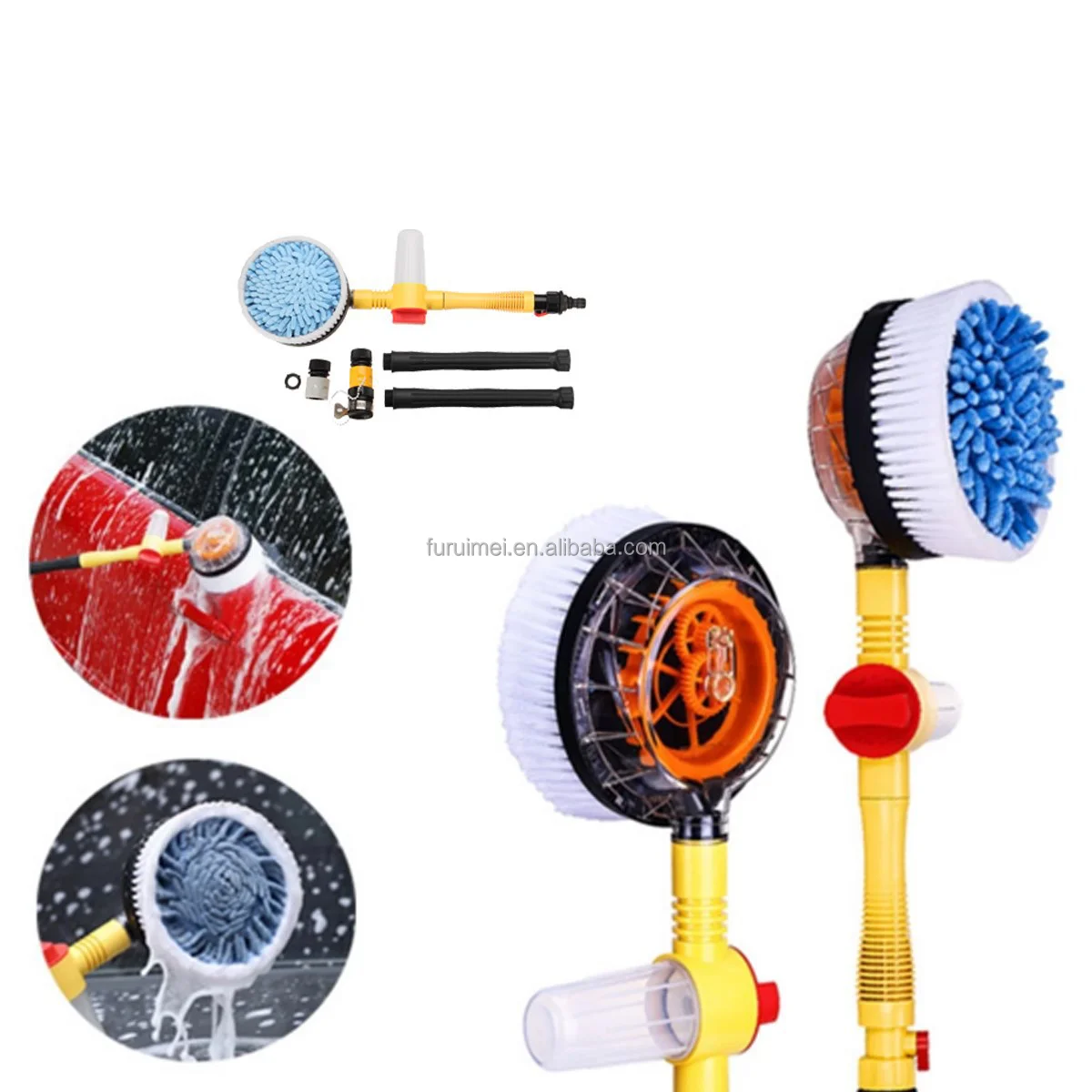 
2021 Car Wash Brush Kit with Long Handle Automatic Non-Electric 360 Degree Rotating Brush 