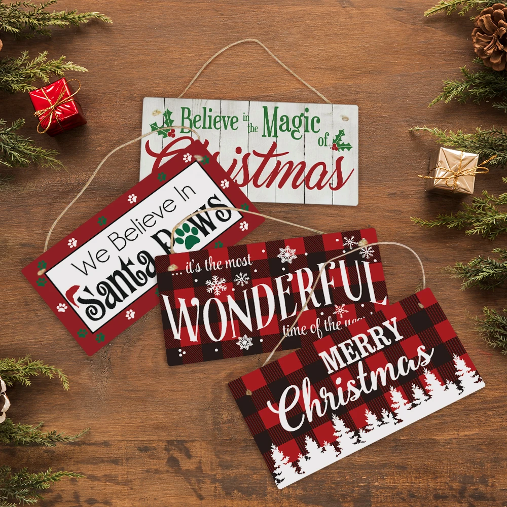 Putuo Decor Merry Christmas Wooden Hanging Wall Sign Santa Design Wooden Sign for Christmas Decor