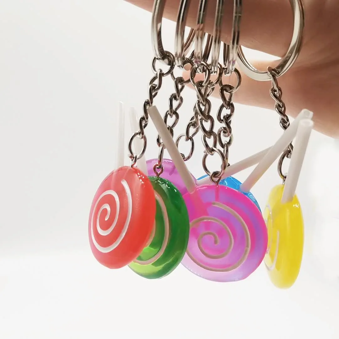 Simulation lollipop keychain pendant resin transparent candy key ring accessories student gifts