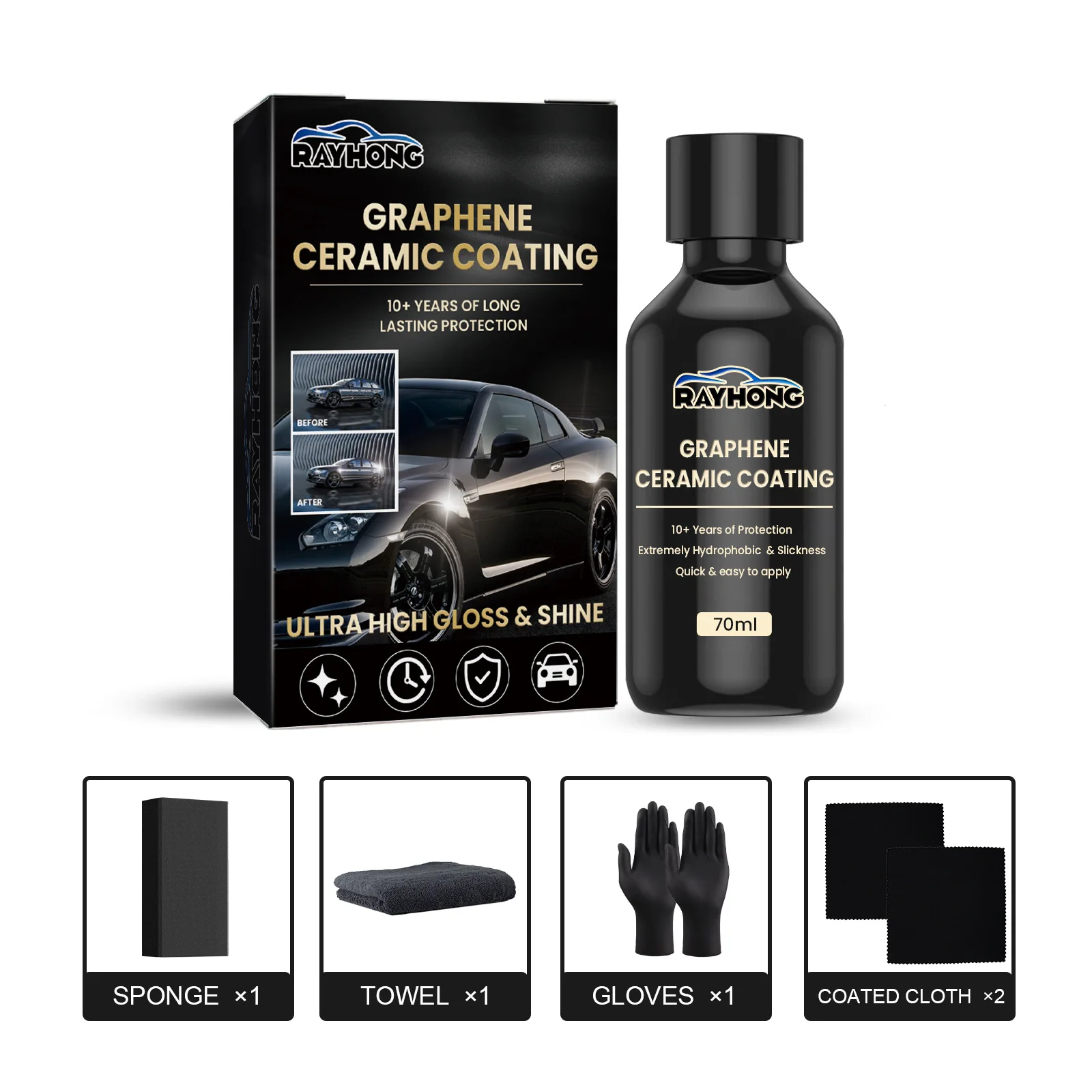 Wholesale Rayhong Car Graphene Ceramic Coating Water Repellent High Gloss Shine Protective Film Anti Scratch Maintenance Paint