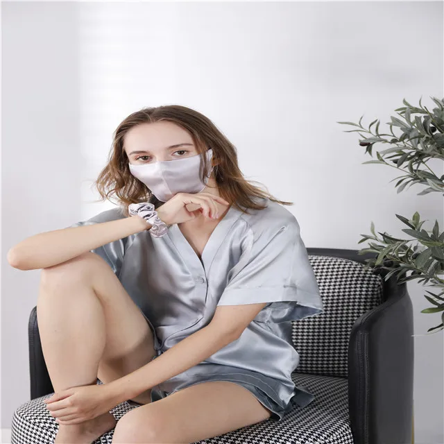 fashion Jili silk 100% mulberry 2 layer silk face mask and scrunchie head band with filter