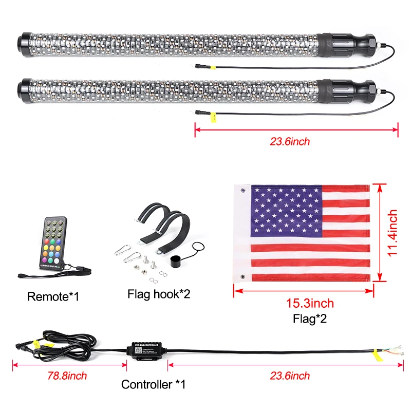 3FT Offroad Flag With Light APP Remote Control Antenna LED RGB Whip Light For UTV RZR LUZ