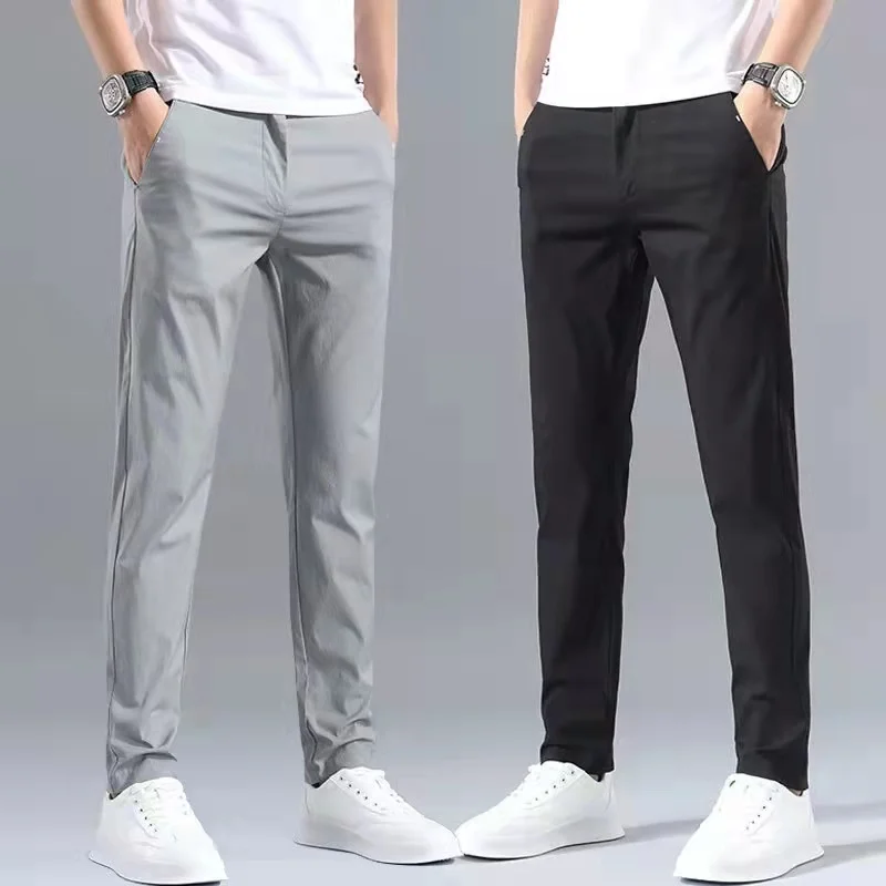 2022 Summer Suit Trousers For Men Classic Stretch Casual Black Gray Dress Korean Pants Business Formal Slim Fit Mens pants