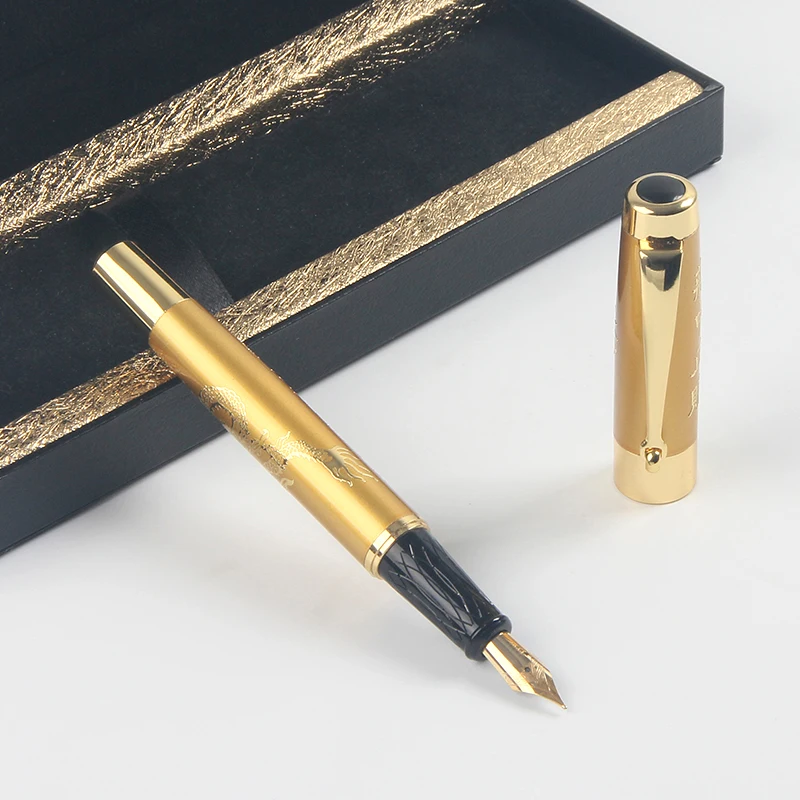 gold single gift pen set business embossed fountain pen with packing box