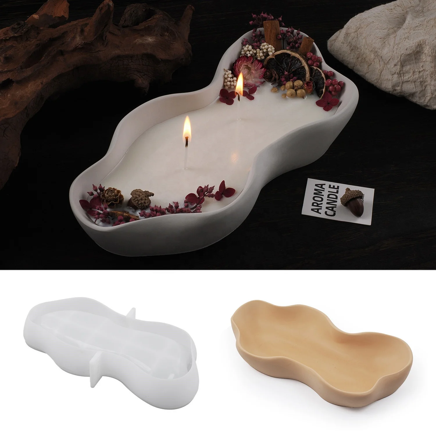 CARATTE Irregular Planter Candle Bowl Silicone Mold Concrete Plaster Resin Boat Shaped Candle Vessel Mold