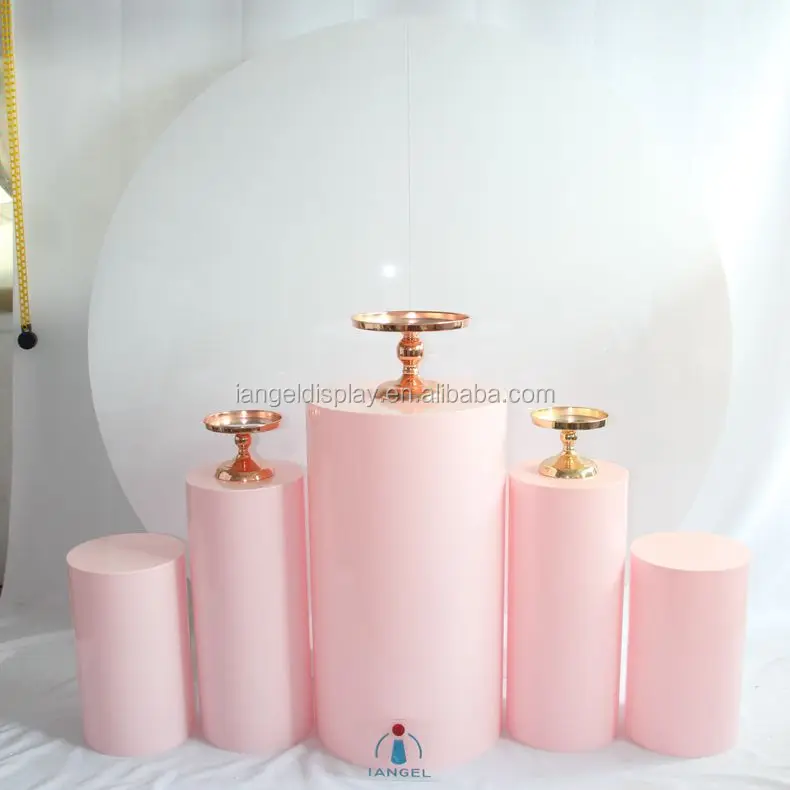  Iangel custom hot wedding 70cm high decoration golden cylinder base acrylic display