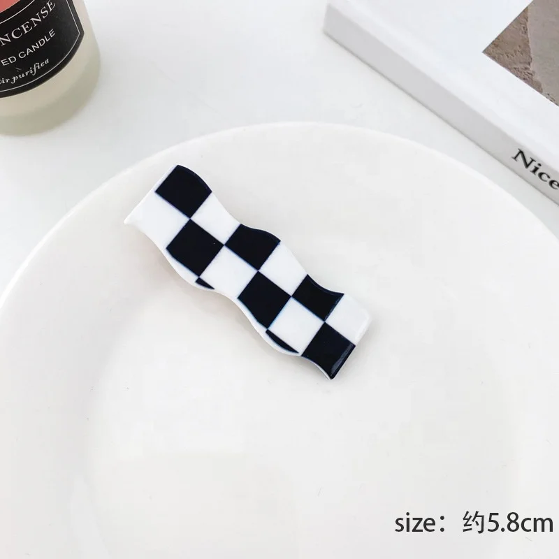Vintage Black White Checkerboard Print Girls Hair Pin Accessories creaseless hair clips Lady Gifts Headwear