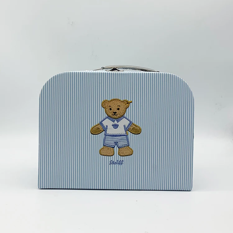 Colorful Printing kids mini paper suitcase box decorative paper cardboard suitcase paper gift packaging box with metal handle