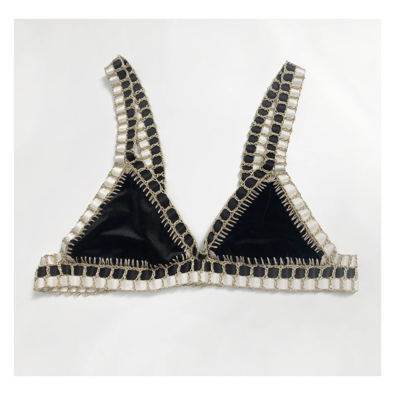 Black Crochet  Velvet Bikini Set Sexy Swimwear Triangle Bathing Suit New Swimsuit
