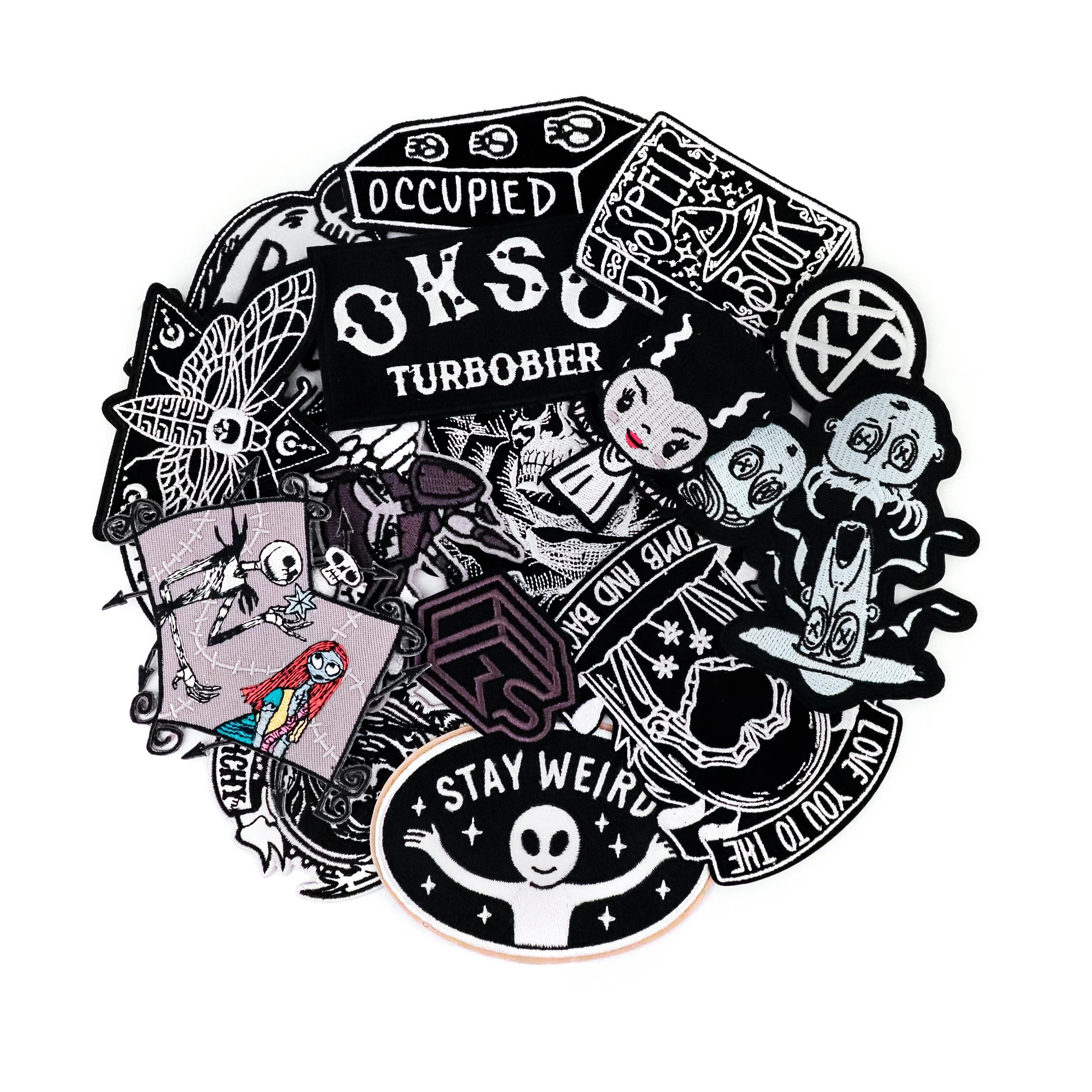 Black Series Flat  Embroidery Patch Autumn Winter Colored Cool Type Diy Bag Sticker Luxury Iron On Patches