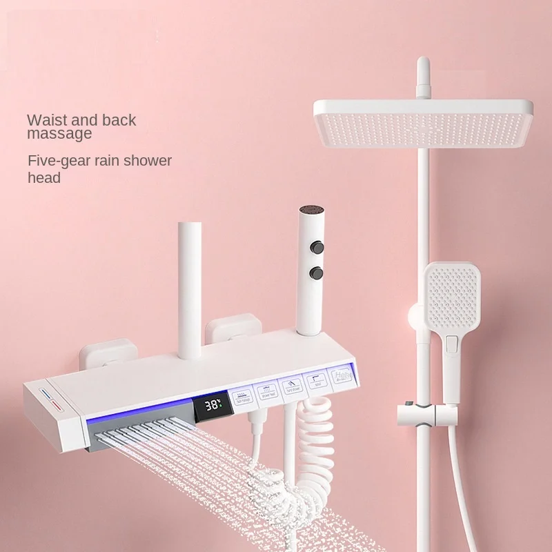 Piano Key Shower Set Gray Bathroom Digital Display Faucet Shower System Set Bathtub Hot and Cold 4 Functions Tap Shower Set