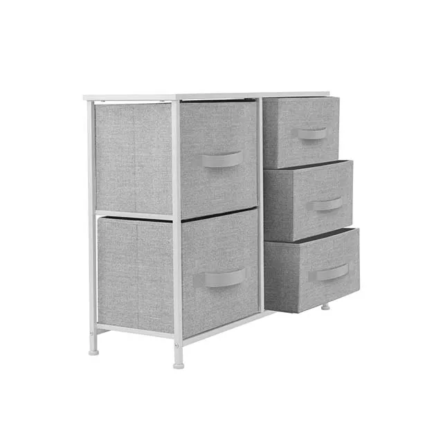 5 Drawer Steel Frame Dresser Storage Tower Cabinet Home Organizer With Fabric Drawers Box