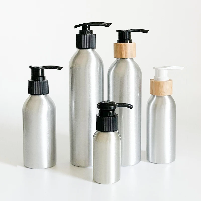 stainless steel skincare packaging 400 ml 8oz circle aluminium pump lotion and shower gel cosmetic bottle