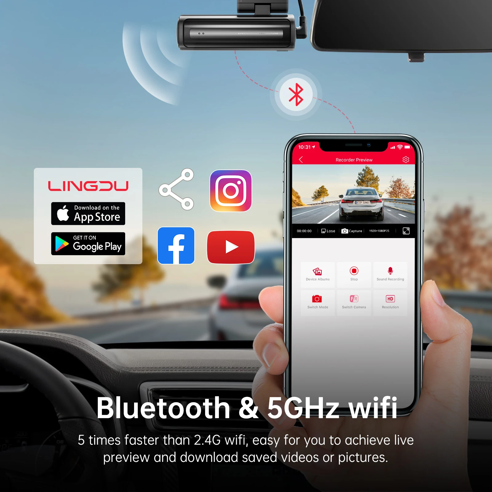 LINGDU LD06 2CH Ultra 4K+2K Dash Cam with Bluetooth Built in 5G WiFi GPS Sonny Sensor IMX415 Voice Control DVR Car Black Box