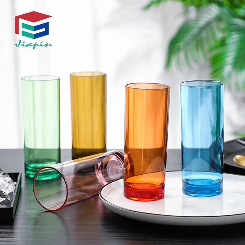 Restaurant Cups 12oz colorful unbreakable Plastic water glass plastic tumbler cup pc straight tumbler hill ball glass