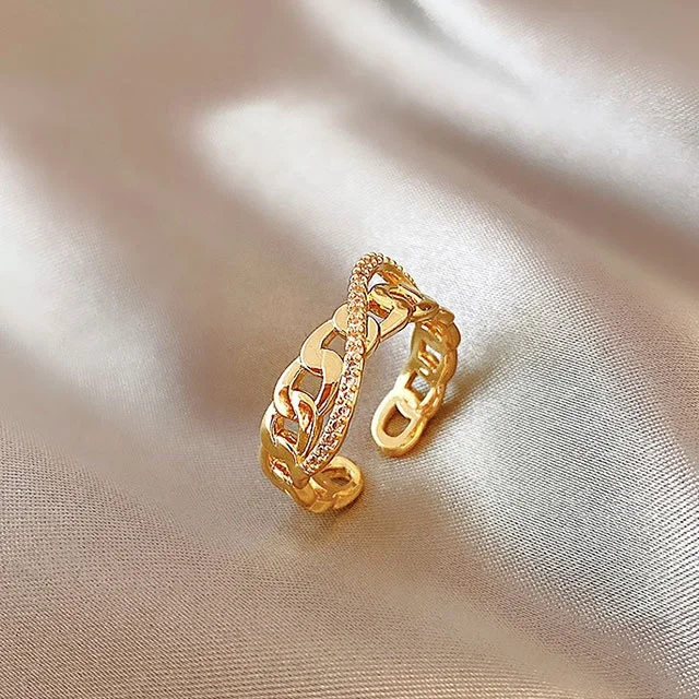 
ADELANTE Retro Micro Inlaid Ins Open Index Finger Adjustable Fashion Personalized Stainless Steel Ring 